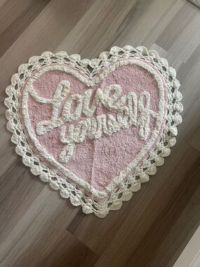 Source Unknown Pink & Cream Heart Bath Mat with 'Love Yourself' Script